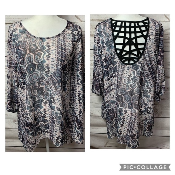 NWOT Maurices Geo/Aztec Print Lattice Back Blouse - Picture 1 of 7